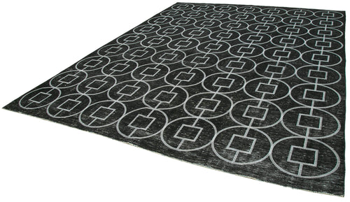 Geometric Carpet Black Geometric Cotton Wool Handmade Area Rug 9'9'' x 12'4''