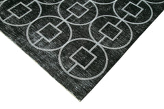 Geometric Carpet Black Geometric Cotton Wool Handmade Area Rug 9'9'' x 12'4''