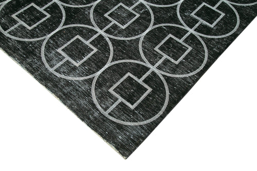 Geometric Carpet Black Geometric Cotton Wool Handmade Area Rug 9'9'' x 12'4''