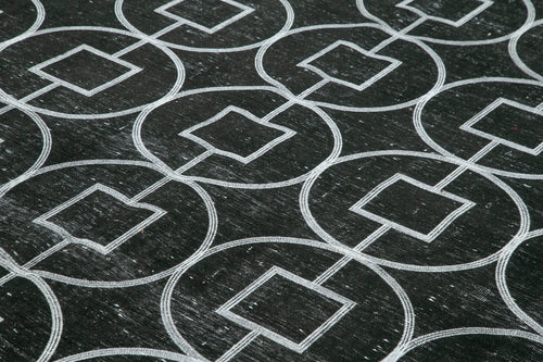 Geometric Carpet Black Geometric Cotton Wool Handmade Area Rug 9'9'' x 12'4''