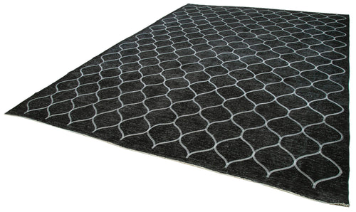 Geometric Carpet Black Geometric Cotton Wool Handmade Area Rug 9'9'' x 13'8''