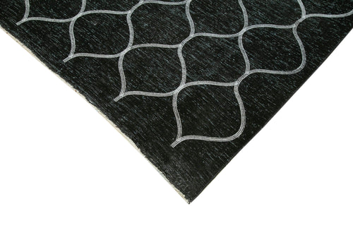 Geometric Carpet Black Geometric Cotton Wool Handmade Area Rug 9'9'' x 13'8''