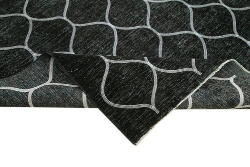 Geometric Carpet Black Geometric Cotton Wool Handmade Area Rug 9'9'' x 13'8''