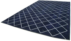 Geometric Carpet Blue Geometric Cotton Wool Handmade Area Rug 9'7'' x 14'2''