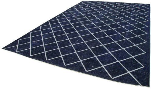 Geometric Carpet Blue Geometric Cotton Wool Handmade Area Rug 9'7'' x 14'2''