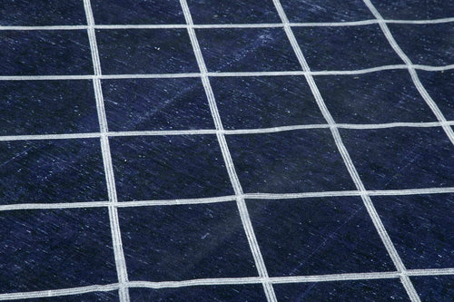 Geometric Carpet Blue Geometric Cotton Wool Handmade Area Rug 9'7'' x 14'2''