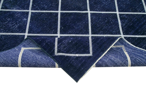 Geometric Carpet Blue Geometric Cotton Wool Handmade Area Rug 9'7'' x 14'2''