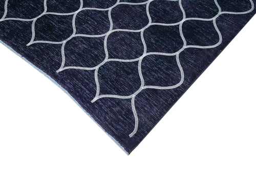 Geometric Carpet Blue Geometric Cotton Wool Handmade Area Rug 9'5'' x 13'0''