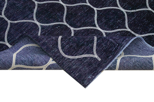 Geometric Carpet Blue Geometric Cotton Wool Handmade Area Rug 9'5'' x 13'0''