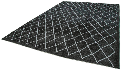 Geometric Carpet Black Geometric Cotton Wool Handmade Area Rug 9'5'' x 12'9''