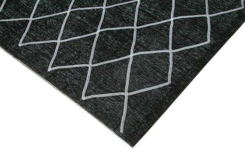 Geometric Carpet Black Geometric Cotton Wool Handmade Area Rug 9'5'' x 12'9''
