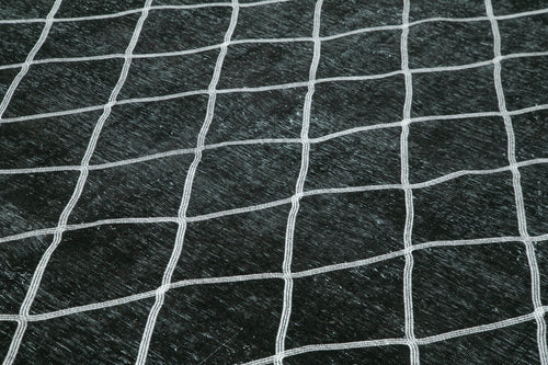 Geometric Carpet Black Geometric Cotton Wool Handmade Area Rug 9'5'' x 12'9''