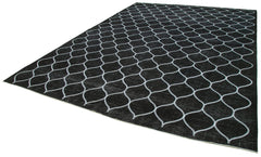 Geometric Carpet Black Geometric Cotton Wool Handmade Area Rug 9'7'' x 13'4''