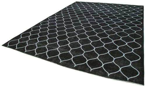 Geometric Carpet Black Geometric Cotton Wool Handmade Area Rug 9'7'' x 13'4''