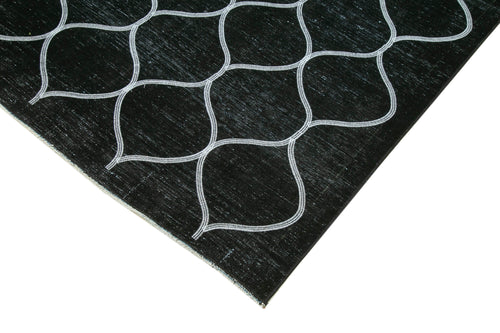 Geometric Carpet Black Geometric Cotton Wool Handmade Area Rug 9'7'' x 13'4''