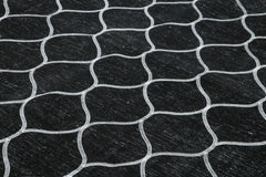 Geometric Carpet Black Geometric Cotton Wool Handmade Area Rug 9'7'' x 13'4''