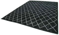 Geometric Carpet Black Geometric Cotton Wool Handmade Area Rug 9'7'' x 12'11''