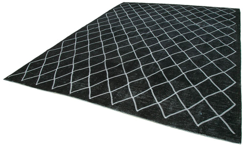Geometric Carpet Black Geometric Cotton Wool Handmade Area Rug 9'7'' x 12'11''