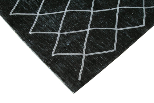 Geometric Carpet Black Geometric Cotton Wool Handmade Area Rug 9'7'' x 12'11''