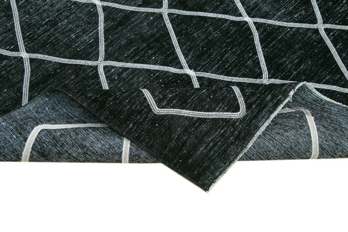 Geometric Carpet Black Geometric Cotton Wool Handmade Area Rug 9'7'' x 12'11''