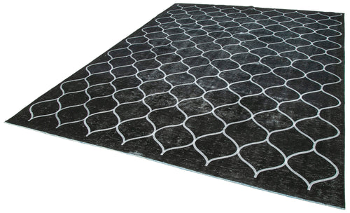 Geometric Carpet Black Geometric Cotton Wool Handmade Area Rug 8'7'' x 11'9''