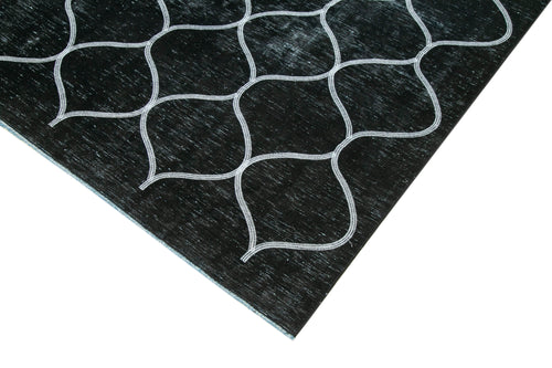 Geometric Carpet Black Geometric Cotton Wool Handmade Area Rug 8'7'' x 11'9''