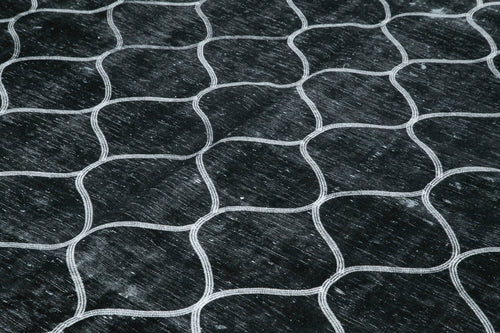 Geometric Carpet Black Geometric Cotton Wool Handmade Area Rug 8'7'' x 11'9''