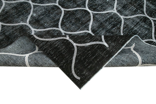 Geometric Carpet Black Geometric Cotton Wool Handmade Area Rug 8'7'' x 11'9''