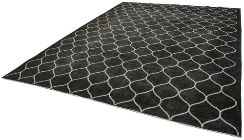 Geometric Carpet Black Geometric Cotton Wool Handmade Area Rug 9'10'' x 12'6''