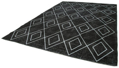 Geometric Carpet Black Geometric Cotton Wool Handmade Area Rug 9'4'' x 13'5''