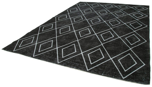 Geometric Carpet Black Geometric Cotton Wool Handmade Area Rug 9'4'' x 13'5''