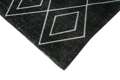 Geometric Carpet Black Geometric Cotton Wool Handmade Area Rug 9'4'' x 13'5''