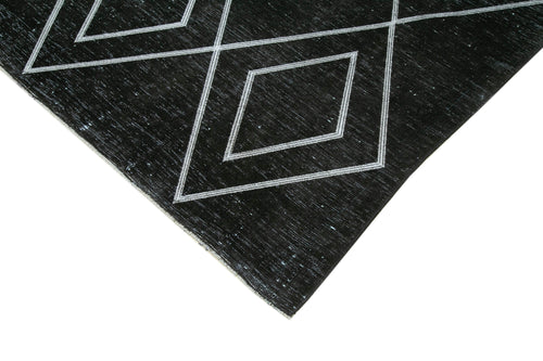 Geometric Carpet Black Geometric Cotton Wool Handmade Area Rug 9'4'' x 13'5''