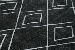 Geometric Carpet Black Geometric Cotton Wool Handmade Area Rug 9'4'' x 13'5''