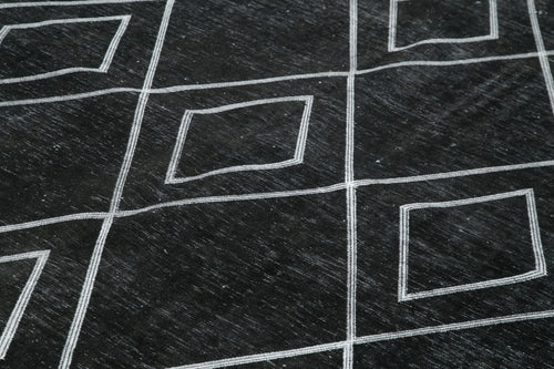 Geometric Carpet Black Geometric Cotton Wool Handmade Area Rug 9'4'' x 13'5''