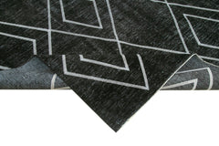 Geometric Carpet Black Geometric Cotton Wool Handmade Area Rug 9'4'' x 13'5''