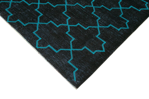 Geometric Carpet Black Geometric Cotton Wool Handmade Area Rug 9'3'' x 12'8''