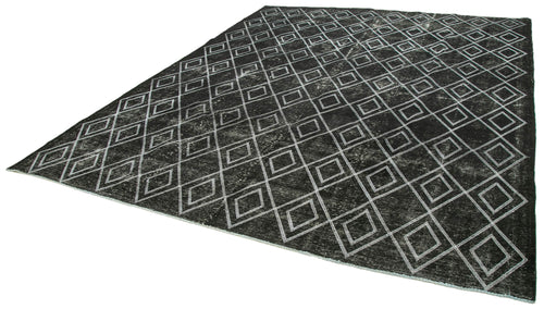 Geometric Carpet Black Geometric Cotton Wool Handmade Area Rug 9'6'' x 12'1''