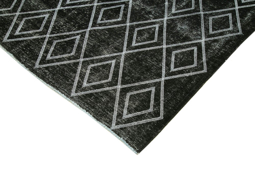 Geometric Carpet Black Geometric Cotton Wool Handmade Area Rug 9'6'' x 12'1''
