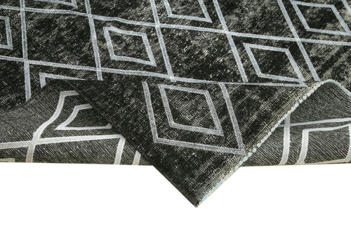 Geometric Carpet Black Geometric Cotton Wool Handmade Area Rug 9'6'' x 12'1''