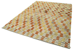 Handmade Area Rug – Geometric Cotton Wool Vintage Turkish Carpet 7'4''x9'5''