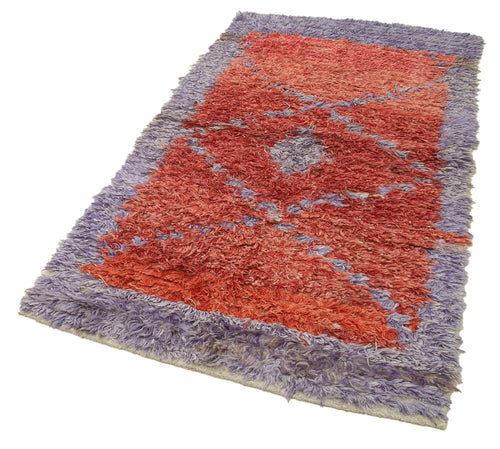 Handmade Area Rug - Red Geometric Cotton Wool Vintage Turkish Carpet 3'10''x6'10''