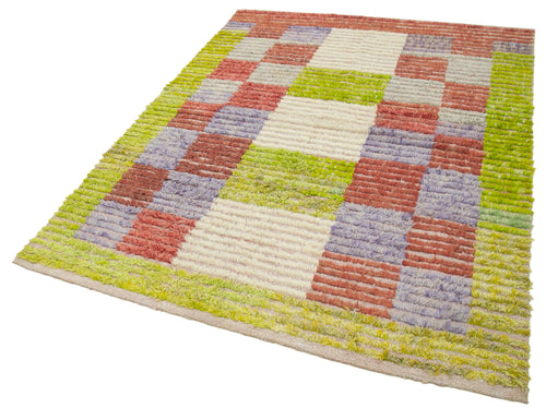 Handmade Area Rug - Geometric Cotton Wool Rug 5'2''x6'8'' by Agacan