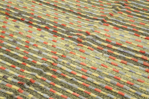 Handmade Area Rug - Geometric Cotton Wool Blend Vintage Turkish Carpet 8'6''x11'5''