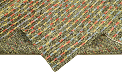 Handmade Area Rug - Geometric Cotton Wool Blend Vintage Turkish Carpet 8'6''x11'5''