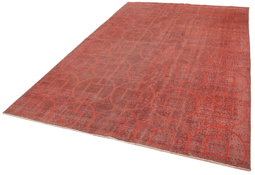 Geometric Carpet Red Geometric Cotton Wool Handmade Area Rug 6'9'' x 10'0''