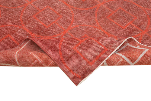 Geometric Carpet Red Geometric Cotton Wool Handmade Area Rug 6'9'' x 10'0''