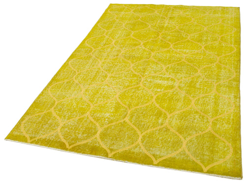 Geometric Carpet Yellow Geometric Cotton Wool Handmade Area Rug 4'10'' x 8'0''