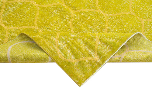 Geometric Carpet Yellow Geometric Cotton Wool Handmade Area Rug 4'10'' x 8'0''