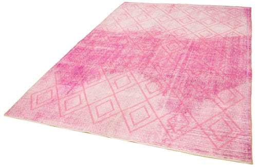 Geometric Carpet Pink Geometric Cotton Wool Handmade Area Rug 6'9'' x 9'8''